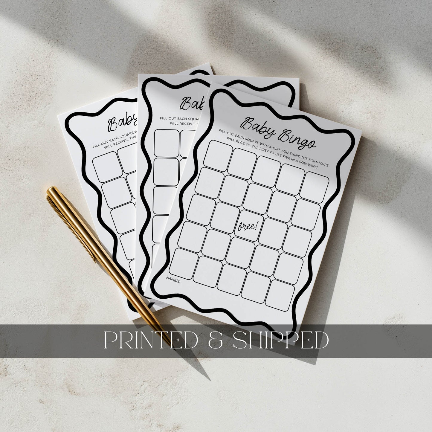 Printed Baby Bingo – Black Wavy | Baby Shower Games Australia