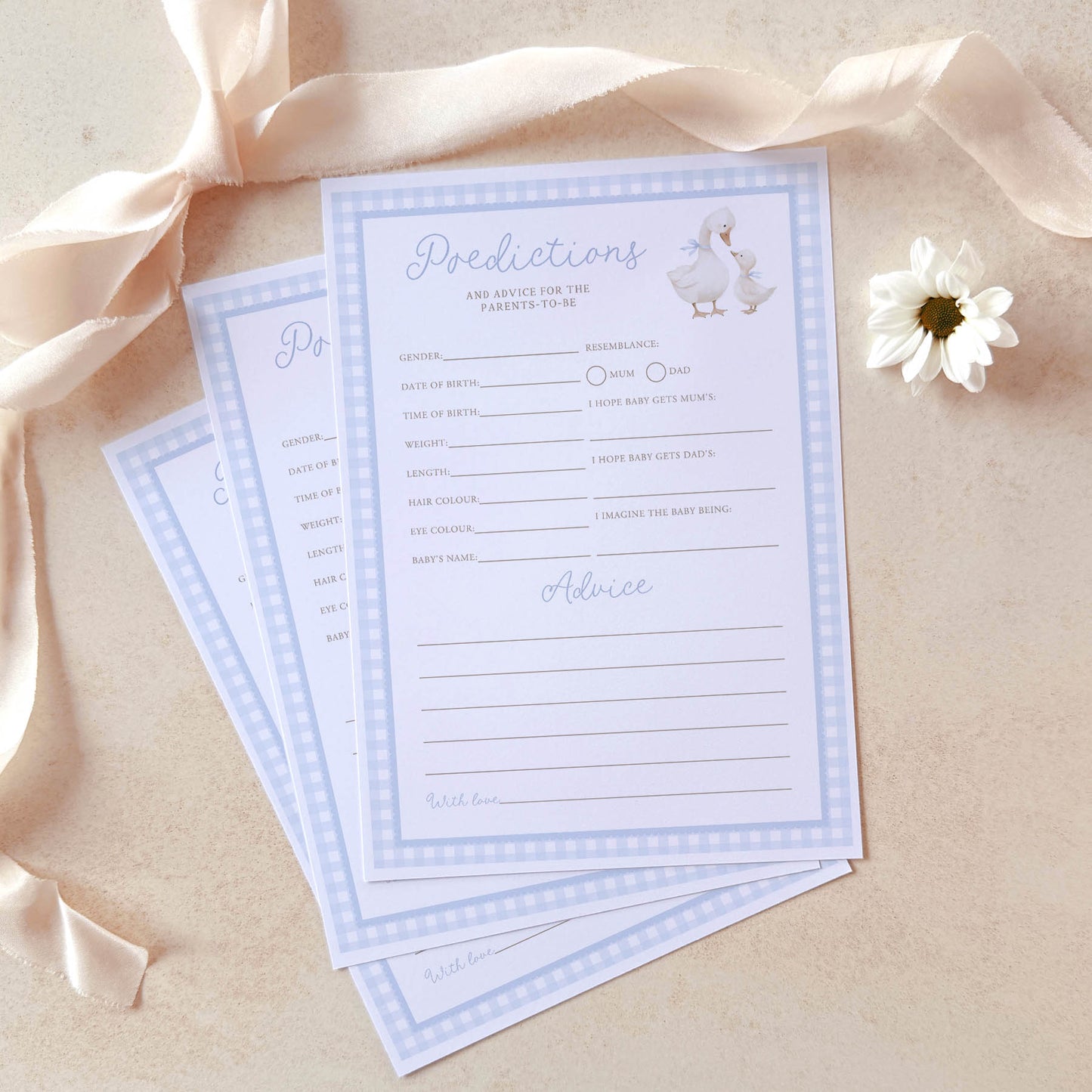 Printed Predictions & Advice Game – Silly Goose Blue | Baby Shower Games Australia