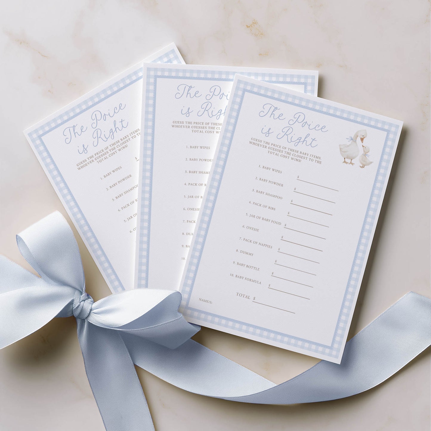 Printed Price is Right Baby Shower Game – Blue Silly Goose | Baby Shower Games Australia