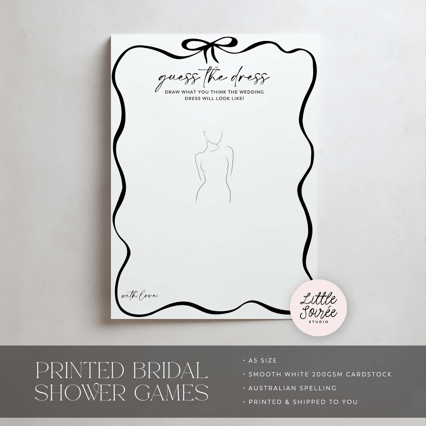 Printed Guess the Dress - Black Bow | Bridal Shower Games Australia