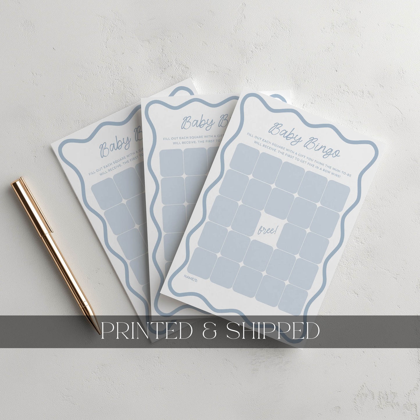 Printed Baby Bingo – Blue Wavy | Baby Shower Games Australia