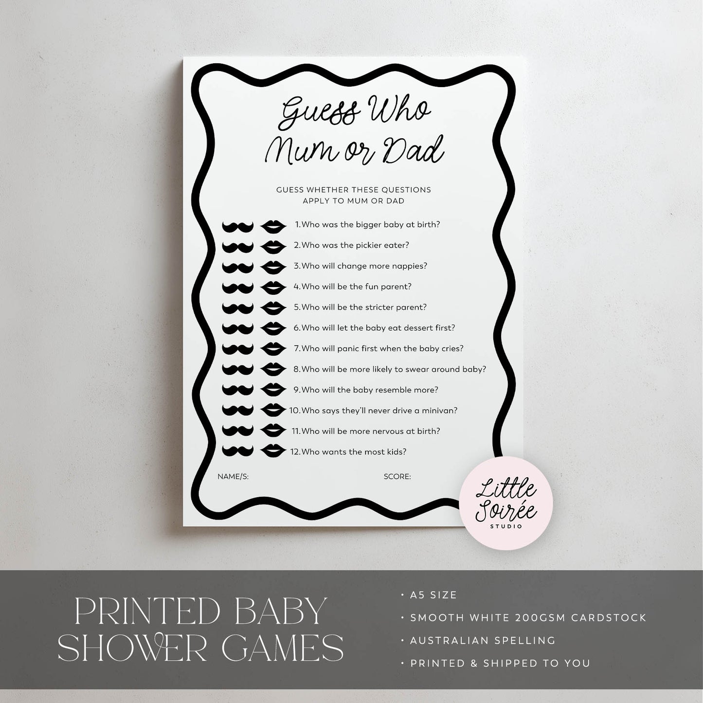 Printed Guess Who Baby Shower Game – Black Wavy | Baby Shower Games Australia