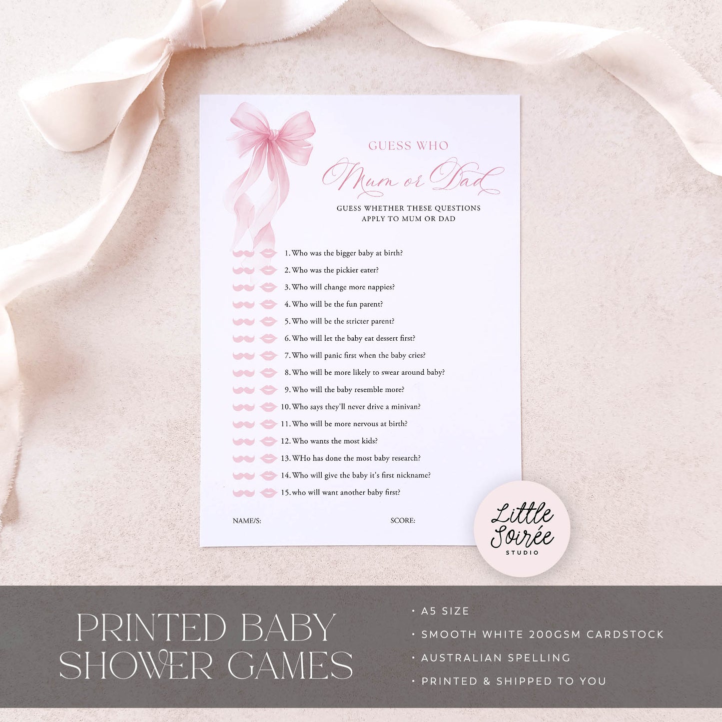 Printed Guess Who Baby Shower Game – Pink Bow | Baby Shower Games Australia