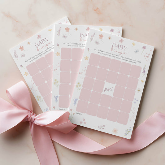 Printed Baby Bingo – Pink Wildflower | Baby Shower Games Australia