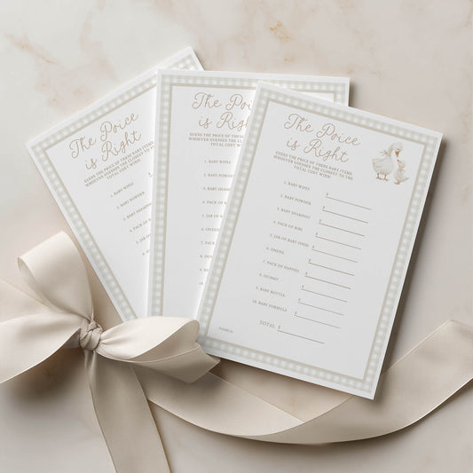 printed silly goose beige baby shower games . the price is right game