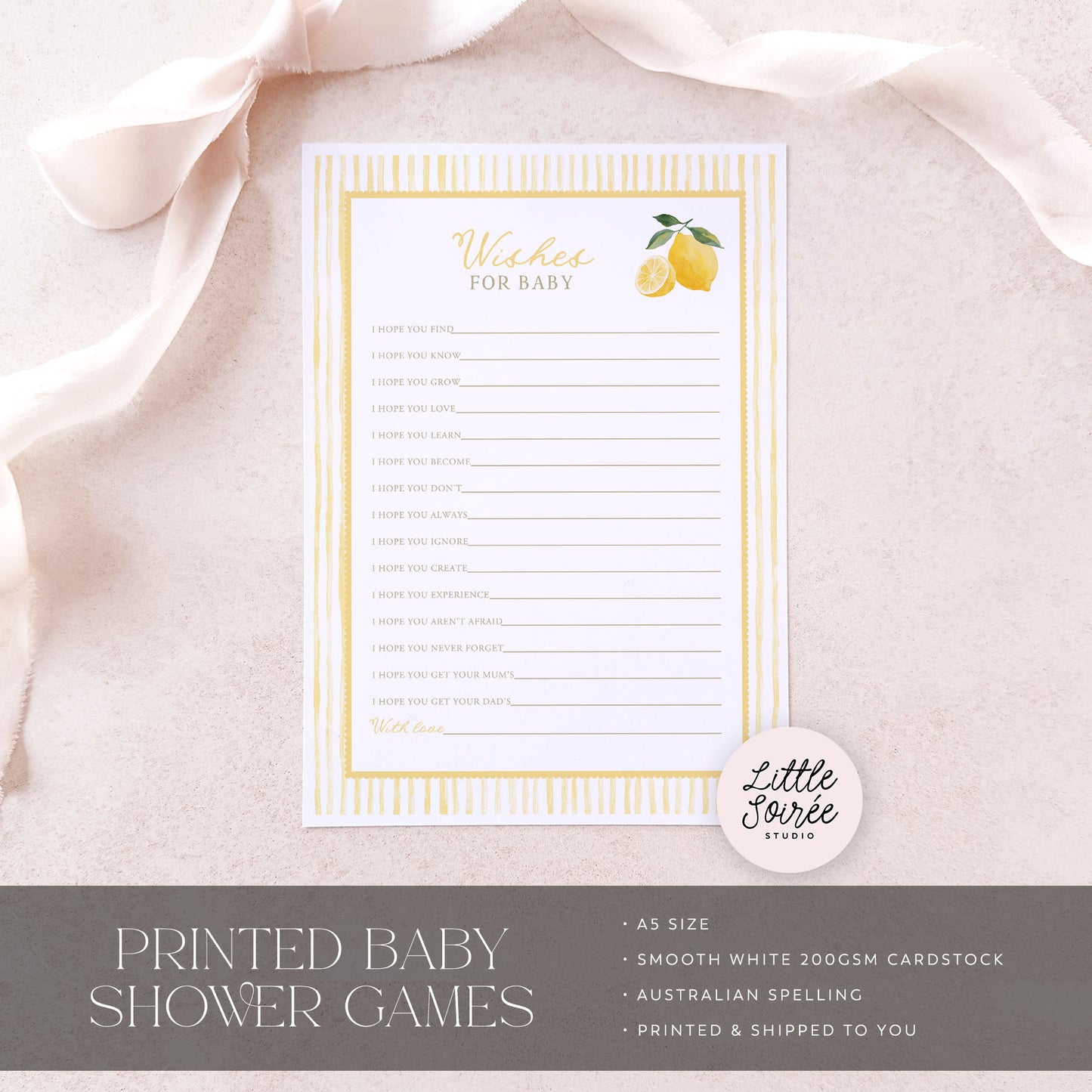 Printed Wishes for Baby – Squeeze You Lemon | Baby Shower Games Australia