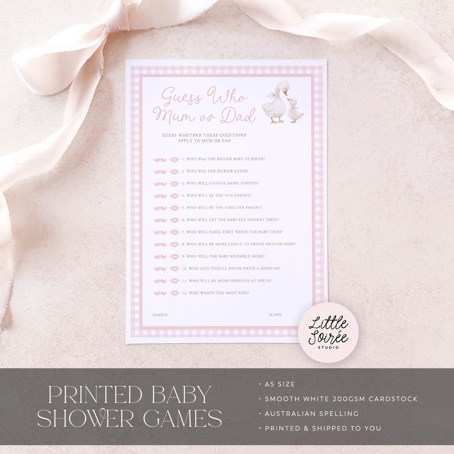 Printed Guess Who Baby Shower Game – Silly Goose Pink | Baby Shower Games Australia