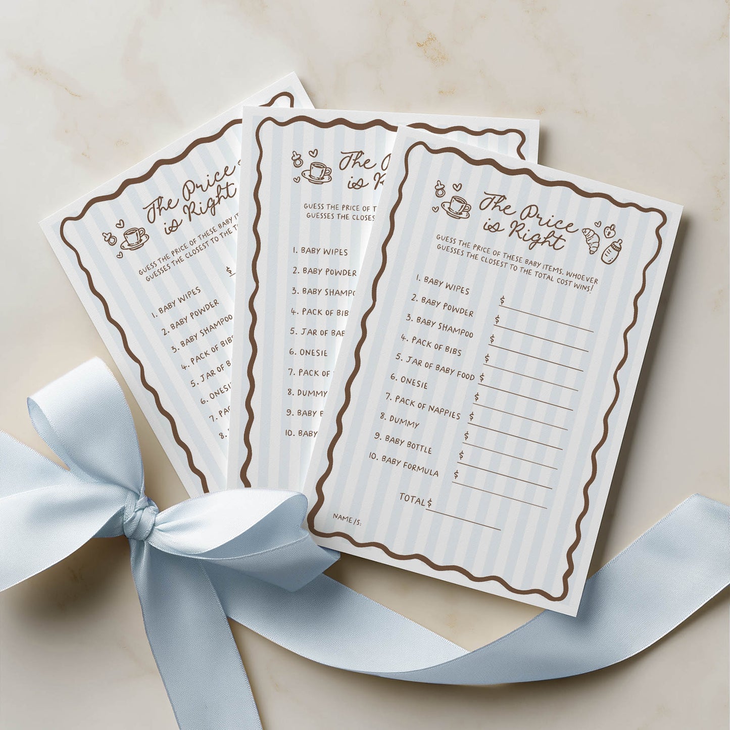 Printed Price is Right Baby Shower Game – Cafe Bebe Blue Paris | Baby Shower Games Australia
