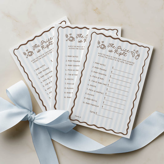 Printed Price is Right Baby Shower Game – Cafe Bebe Blue Paris | Baby Shower Games Australia