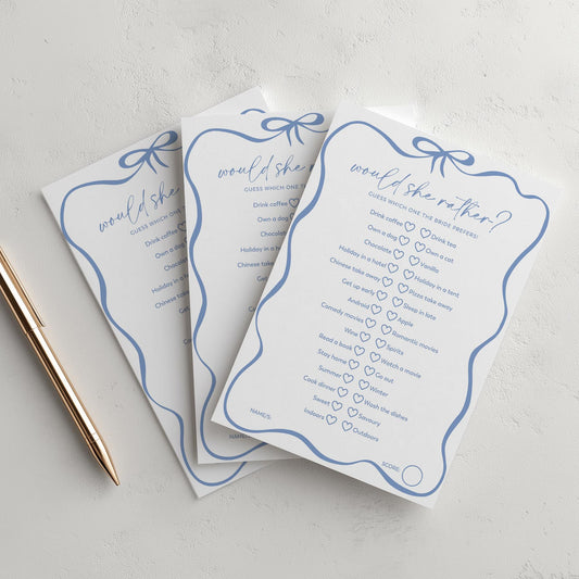 Printed Would She Rather - Blue Bow | Bridal Shower Games Australia