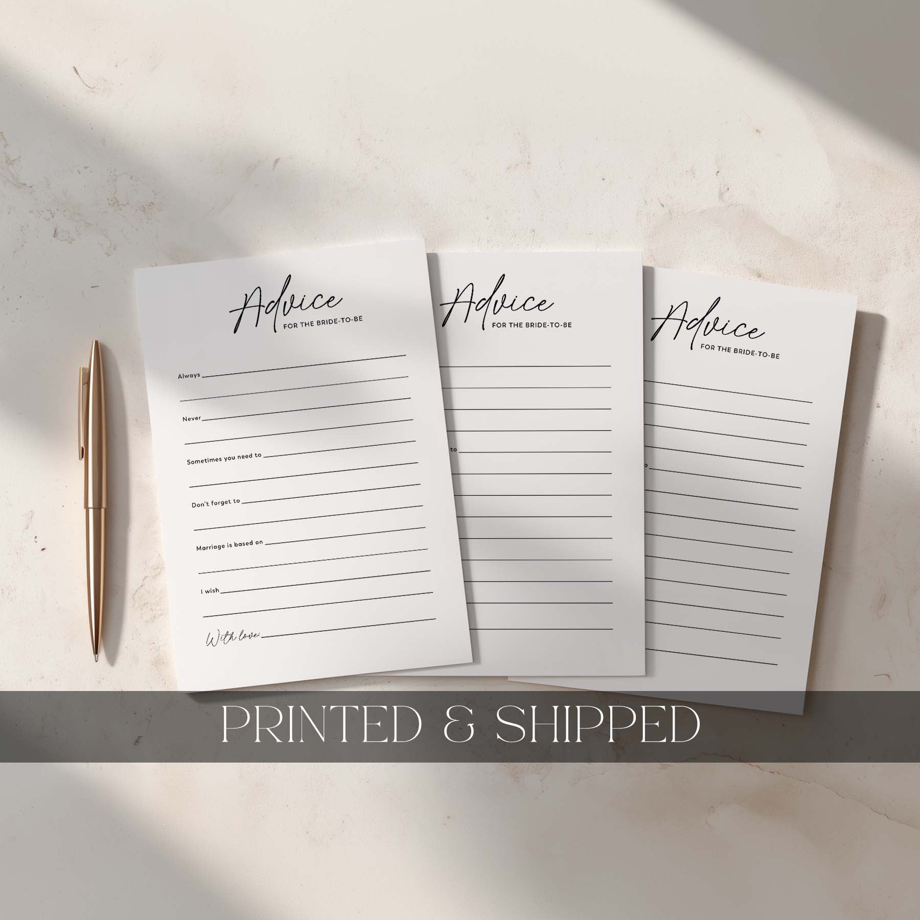 Printed Bridal Shower Advice Cards in black and white