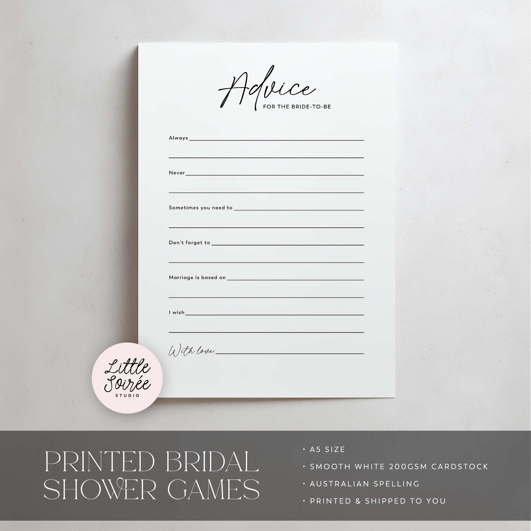 Advice for the bride printed bridal shower games