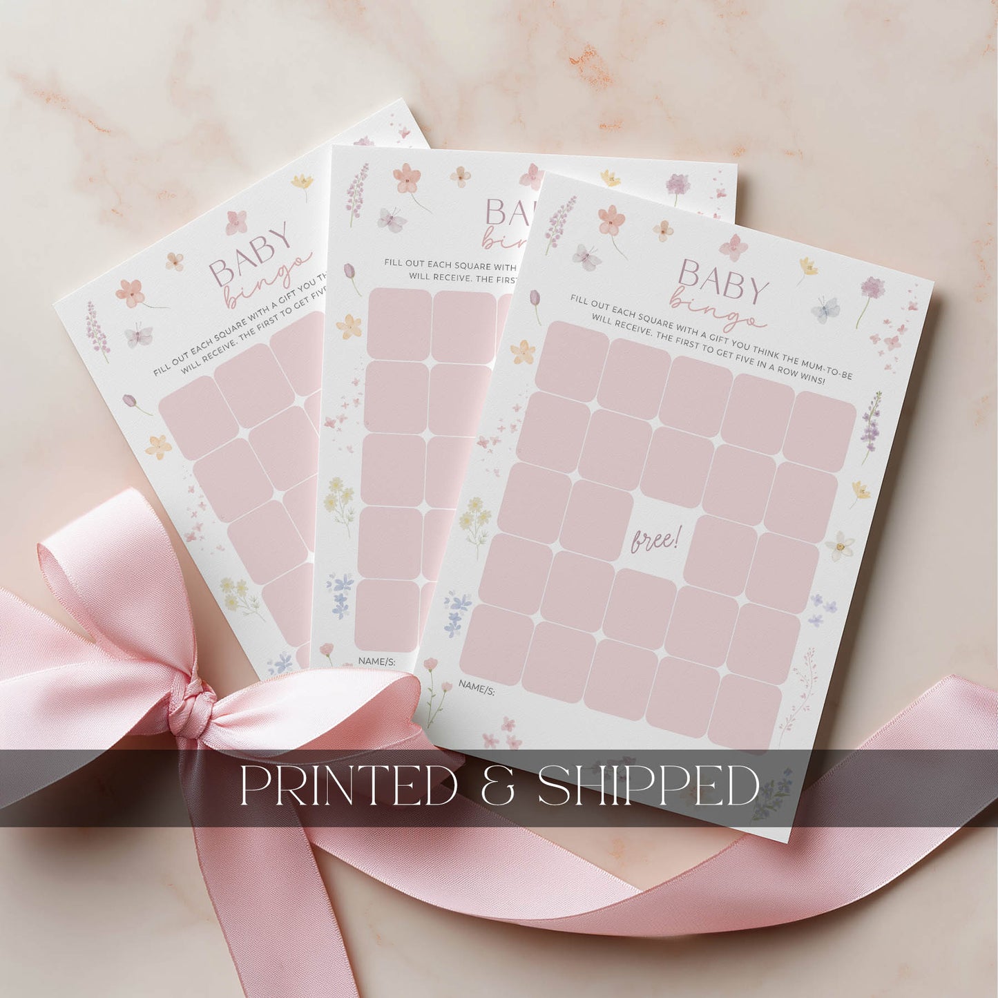 Printed Baby Bingo – Pink Wildflower | Baby Shower Games Australia