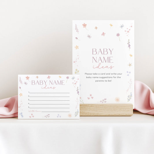 Printed Baby Name Ideas Sign & Card – Pink Wildflower | Baby Shower Games Australia