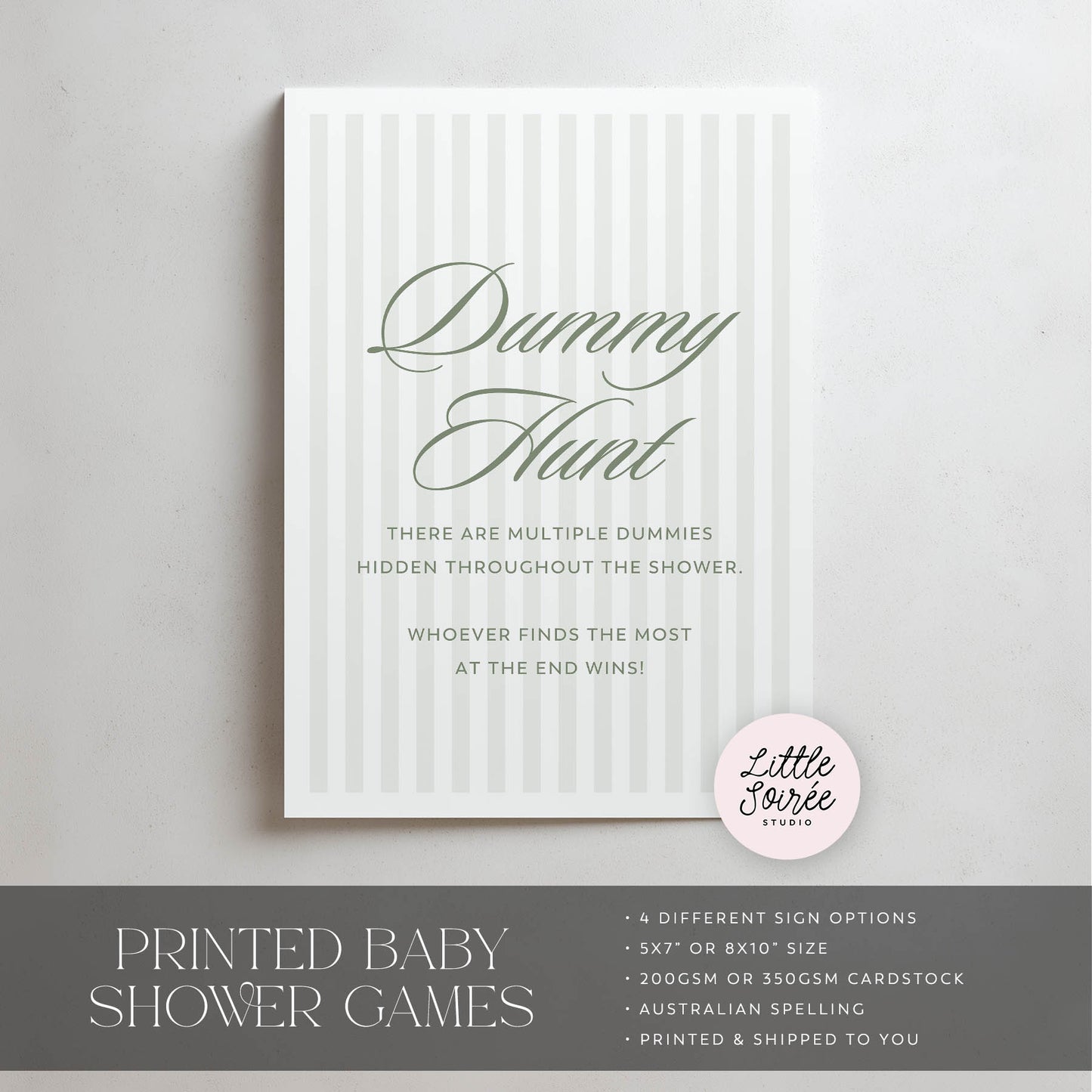 Printed Baby Shower Signs – Green Stripe | Baby Shower Games Australia