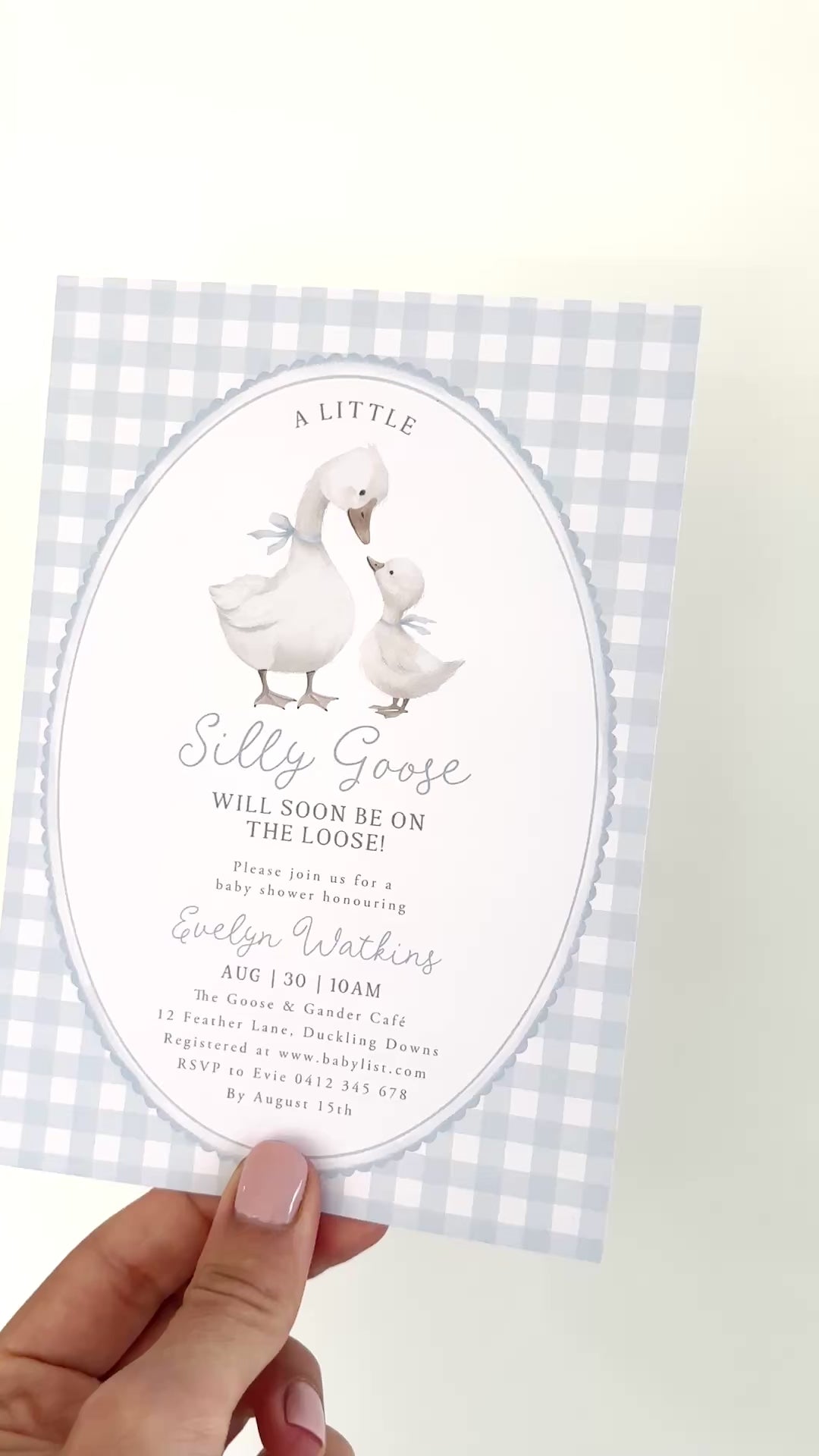 Blue Silly Goose Baby Shower Invitation