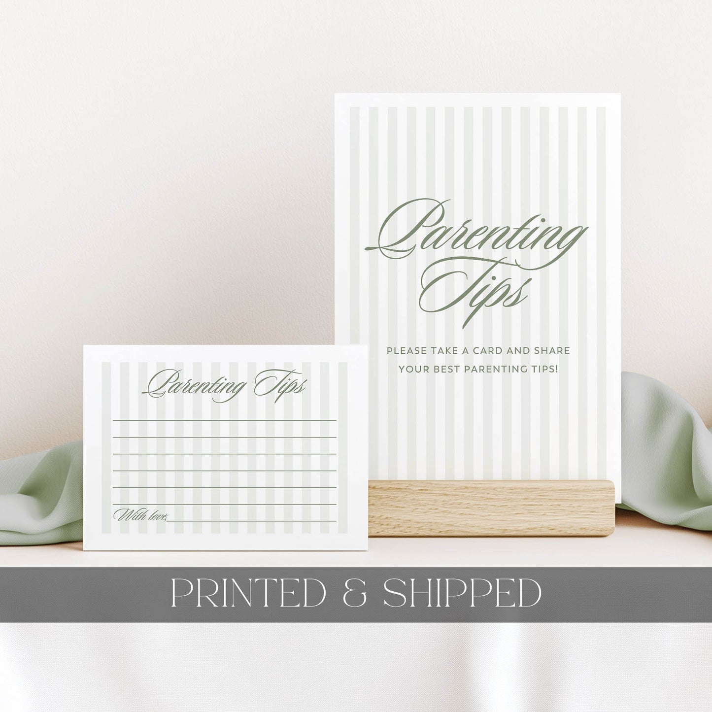 Printed Parenting Tips Sign & Card – Green Stripe | Baby Shower Games Australia