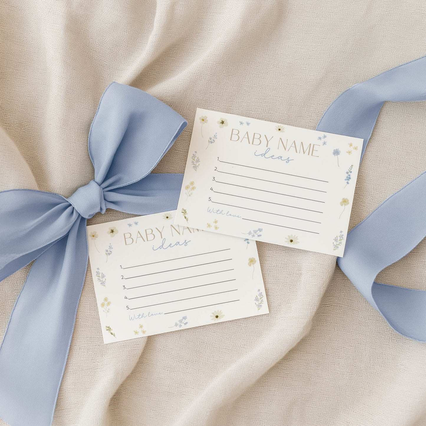 Printed Baby Name Ideas Sign & Card – Blue Wildflower | Baby Shower Games Australia