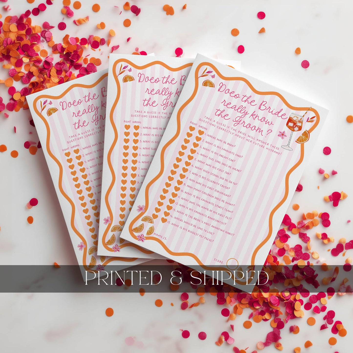 Printed Does the Bride Know the Groom - First Spritz | Bridal Shower Games Australia
