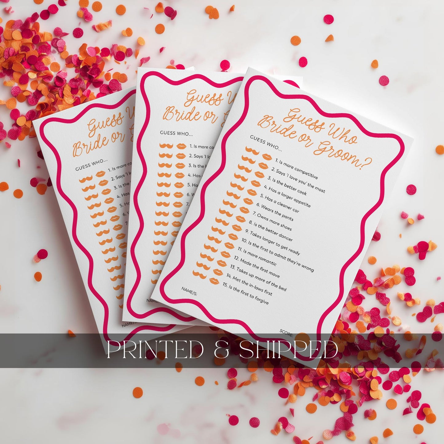 Printed Guess Who Bride or Groom - Pink Orange Wavy | Bridal Shower Games Australia