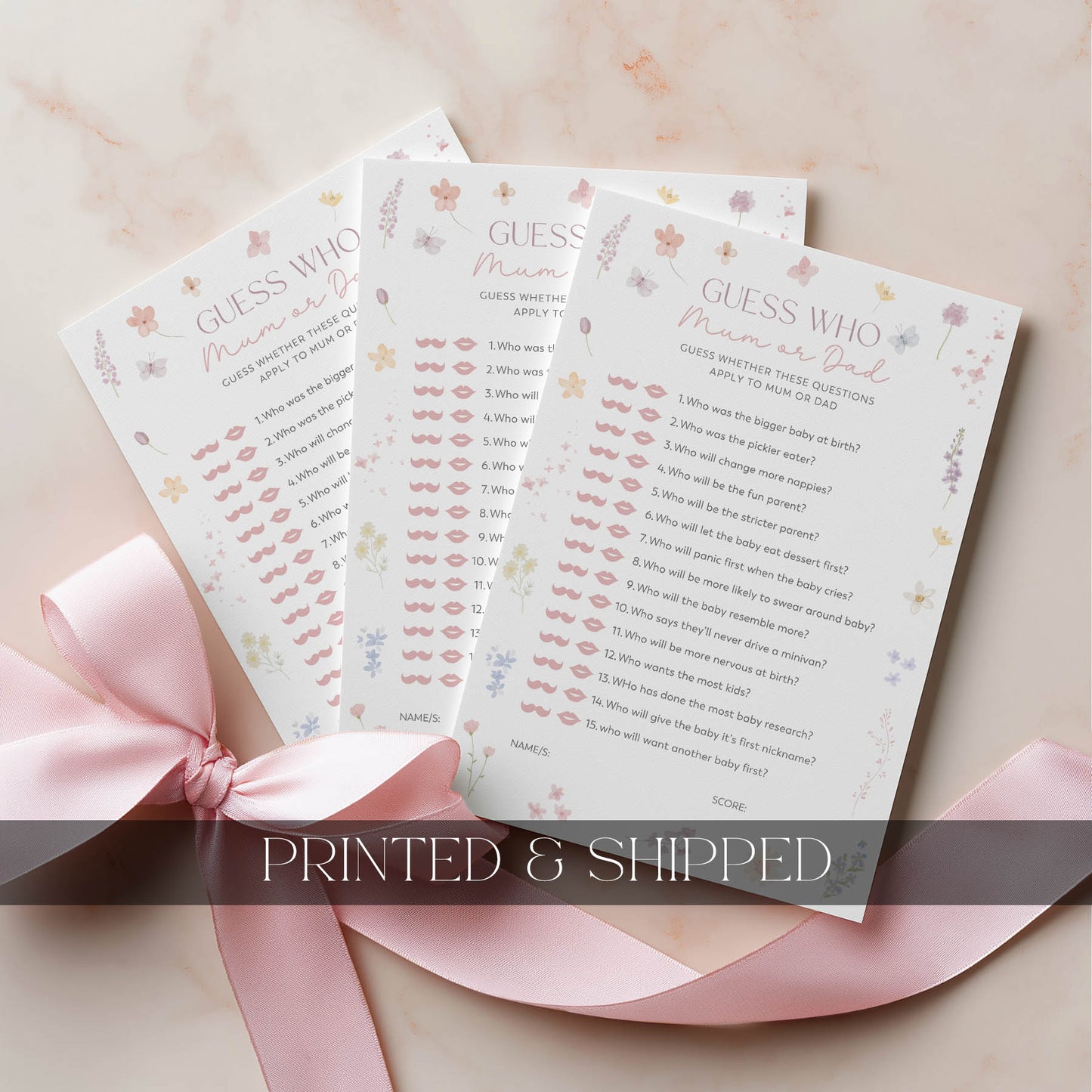 Printed Guess Who Baby Shower Game – Pink Wildflower | Baby Shower Games Australia
