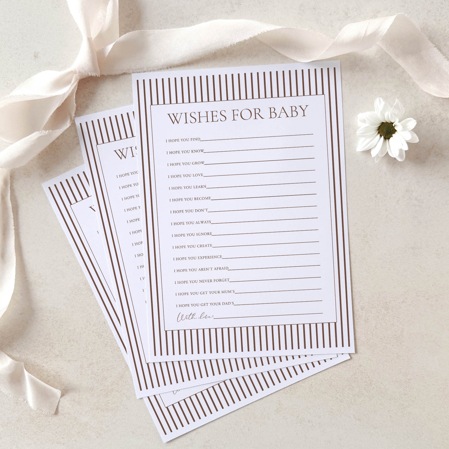Printed Wishes for Baby – Brown Minimalist Stripe | Baby Shower Games Australia