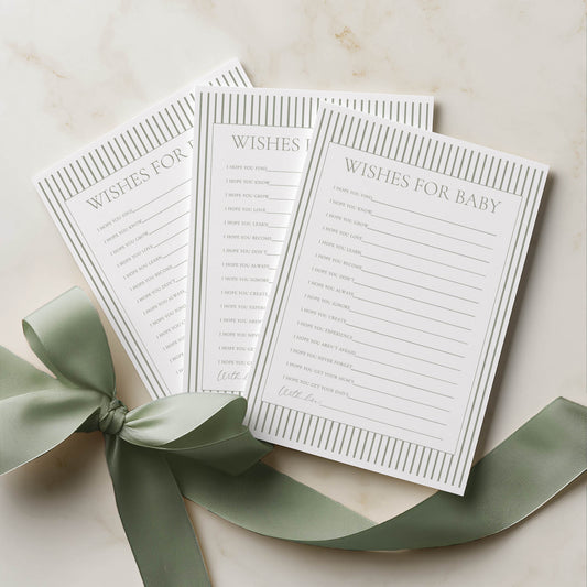 Printed Wishes for Baby – Sage Green Minimalist Stripe | Baby Shower Games Australia