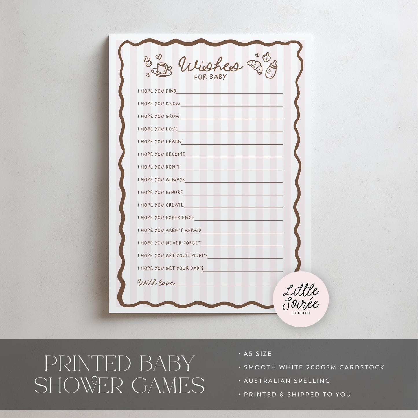 Printed Wishes for Baby – Cafe Bebe Pink Paris | Baby Shower Games Australia
